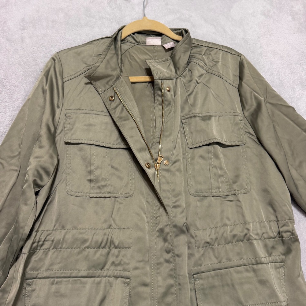 Chico's Utility Jacket Women 3P Olive Green Satin Anorak Field Coat 16P 18P - Picture 5 of 12